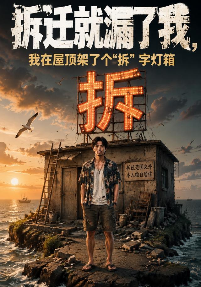 拆迁就漏了我，我在屋顶架了个拆字灯箱