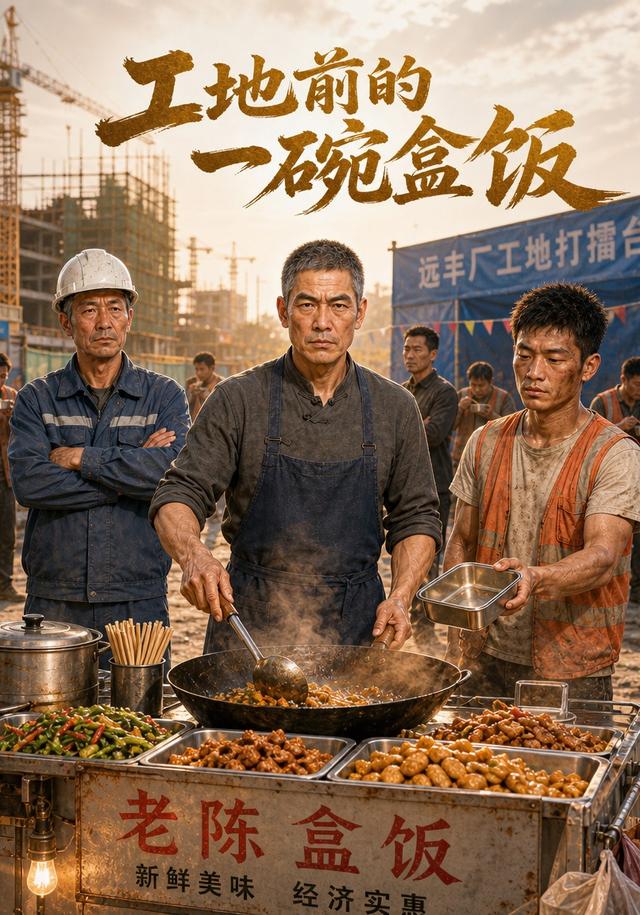工地前的一碗盒饭