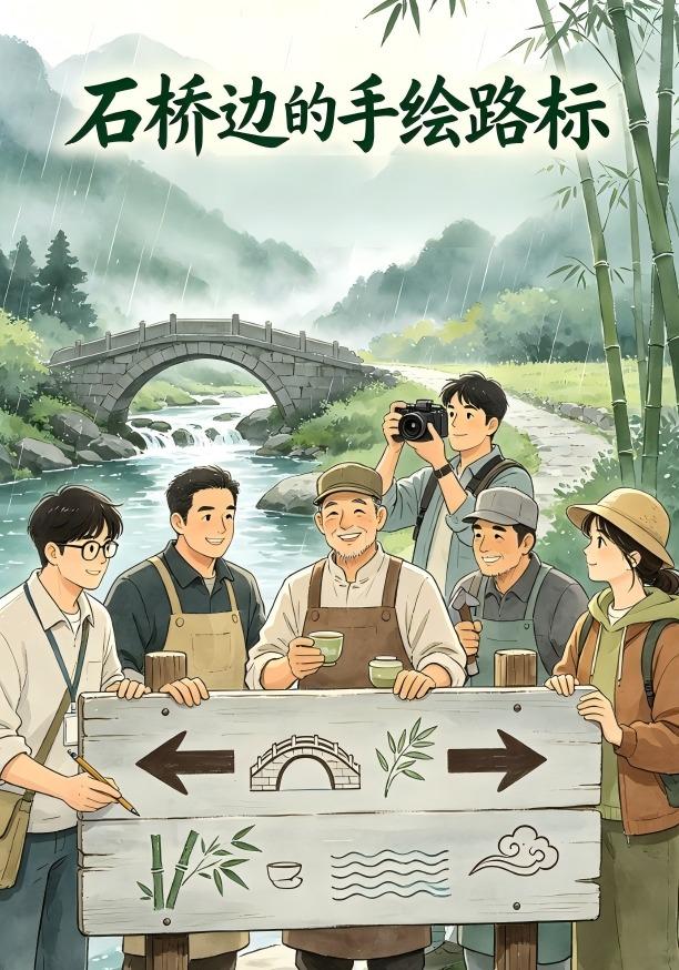 石桥边的手绘路标