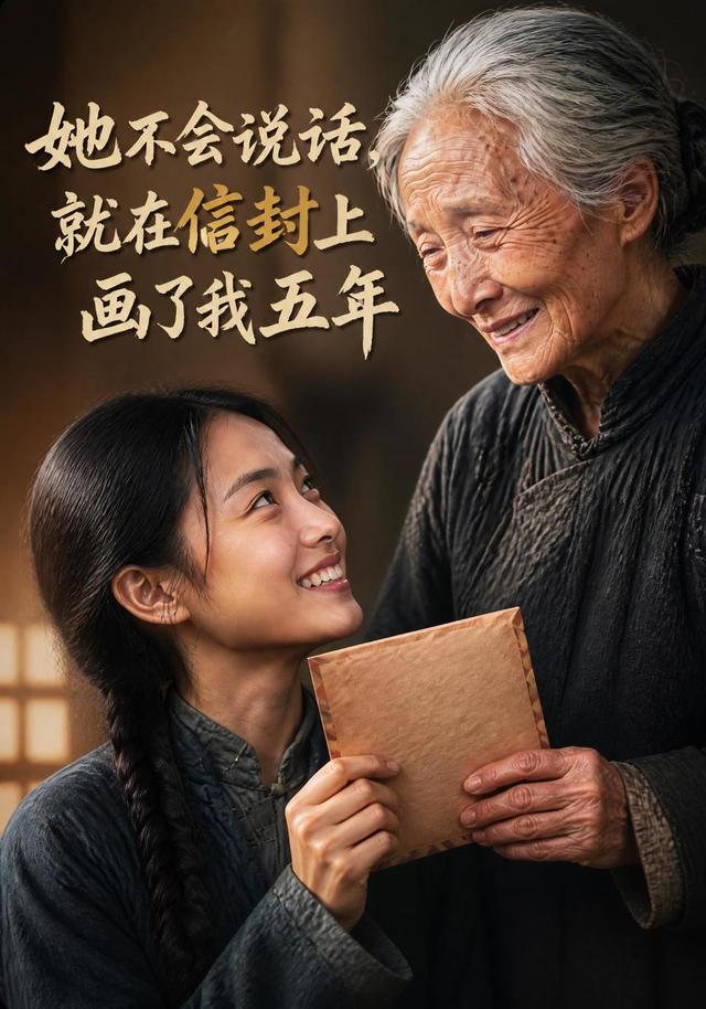 她不会说话，就在信封上画了我五年