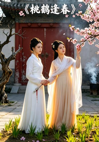 桃鹤逢春