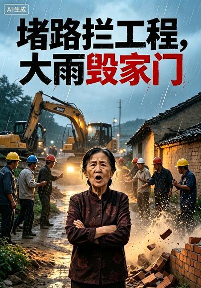 堵路拦工程，大雨毁家门