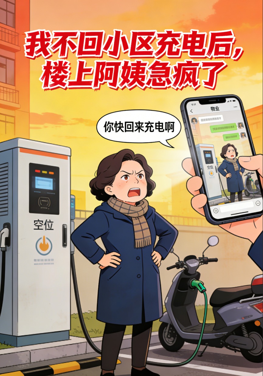 我不回小区充电后，楼上阿姨急疯了